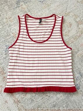 NWOT-H&M Red & White Striped Cropped Ribbed Tank Top